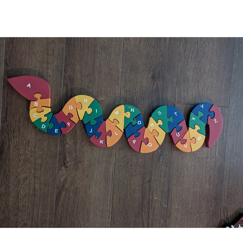 Wooden Alphabet Snake Puzzle Multicolor ABC Learning Educational Toy Kids 23in